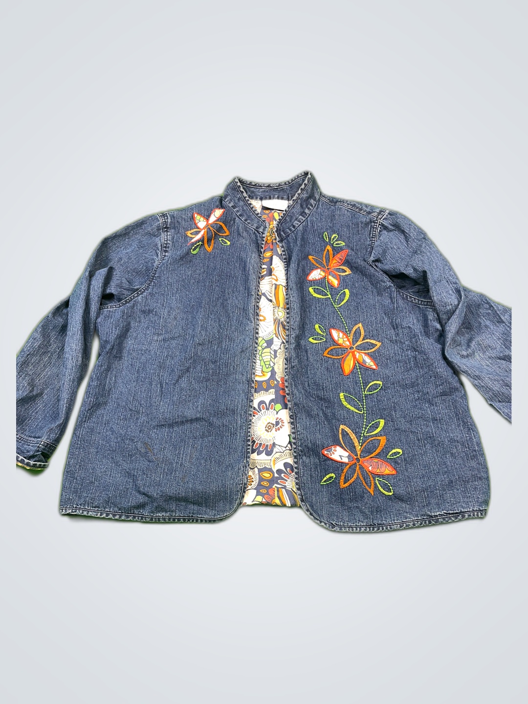 alfred dunner Denim Jacket with Floral Embroidery
