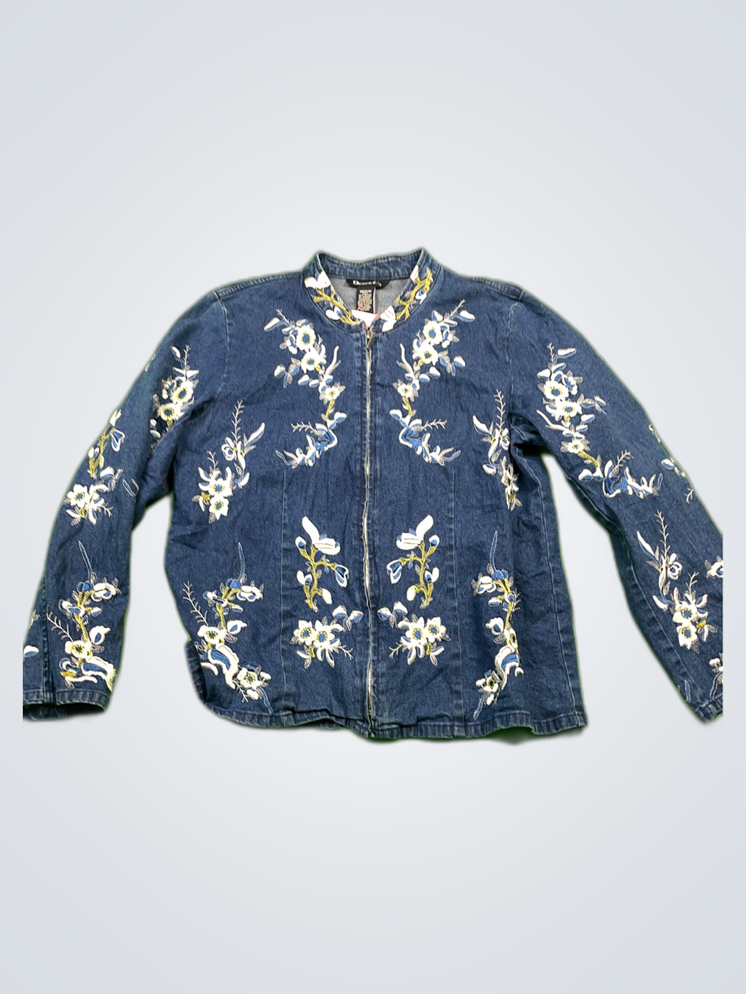 Denim Jacket with Floral Embroidery