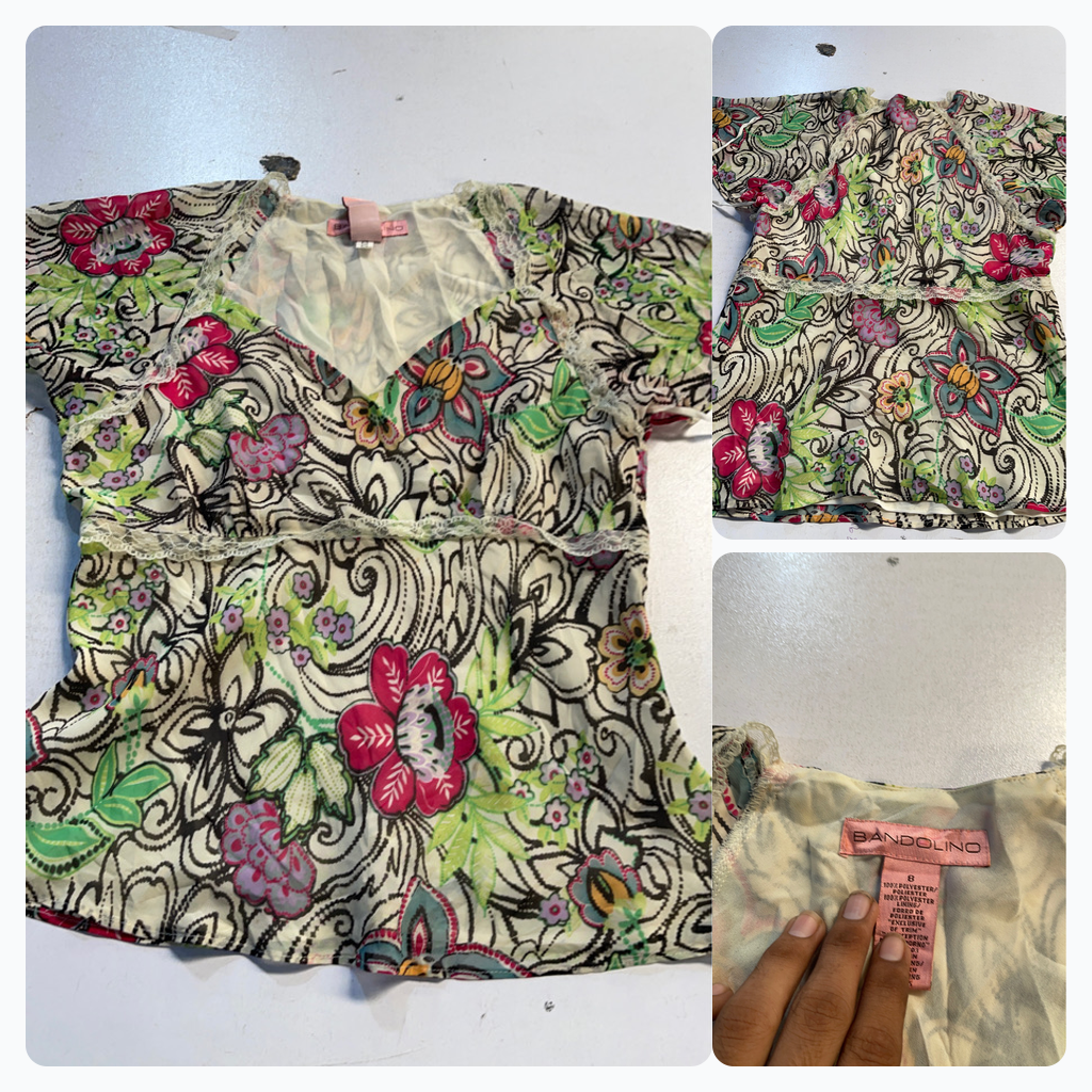 Floral Print Top with Lace Trim