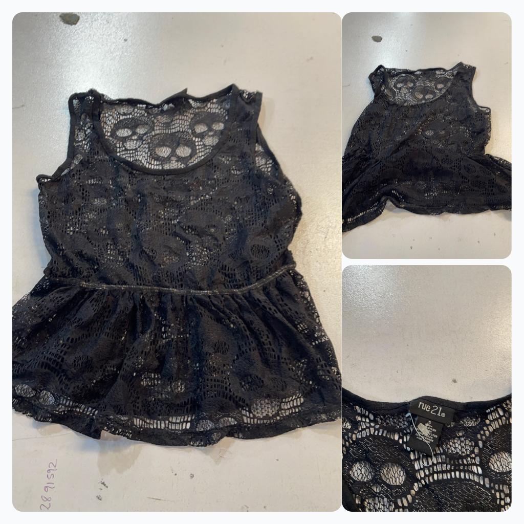 Rue21 Schwarzes Spitzen-Skelett-Peplum-Tanktop