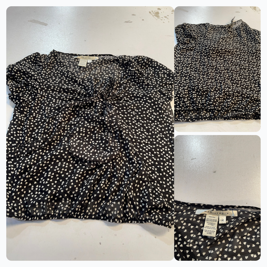 MAX STUDIO Black and White Heart Print Blouse