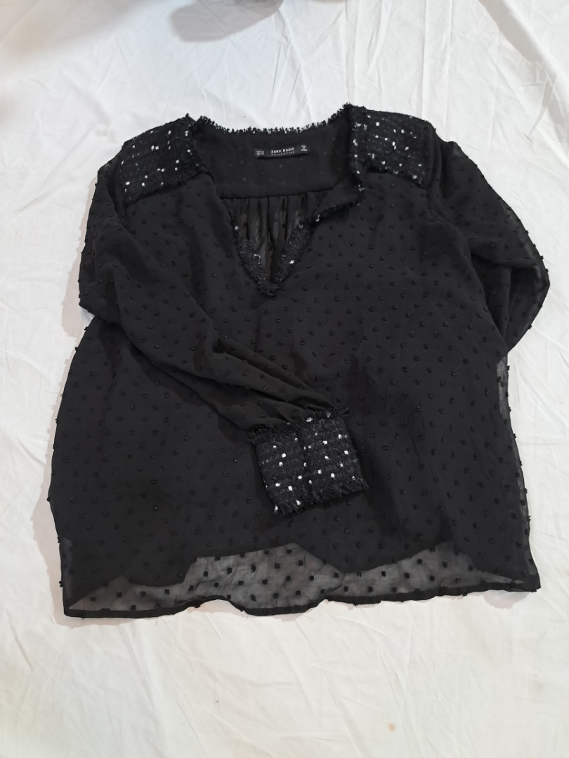 Zara Basic Black Sheer Blouse with Polka Dots