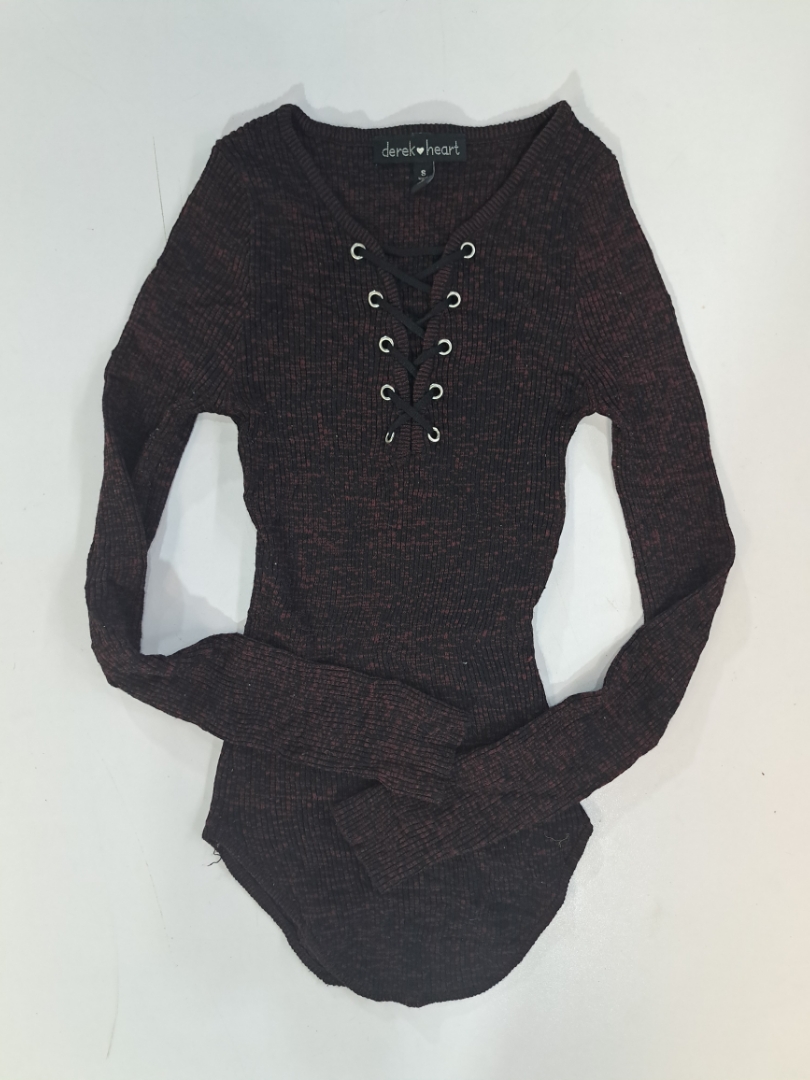 Derek Heart Long Sleeve Lace-Up Top