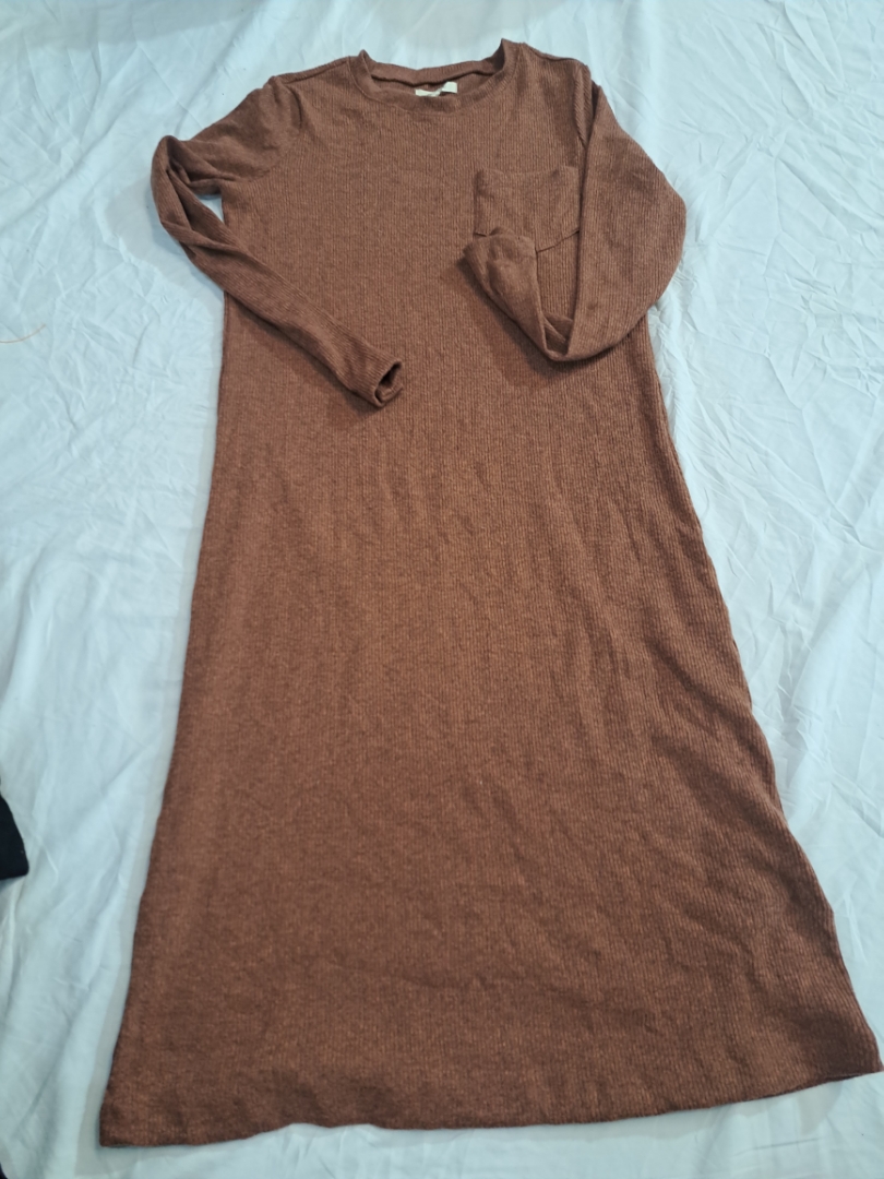 Madewell Brown Ribbed Knit Midi Dress