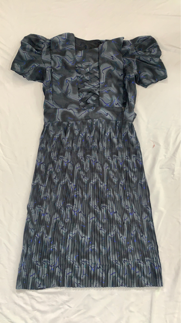 Printed Midi Dress with Pleated Skirt