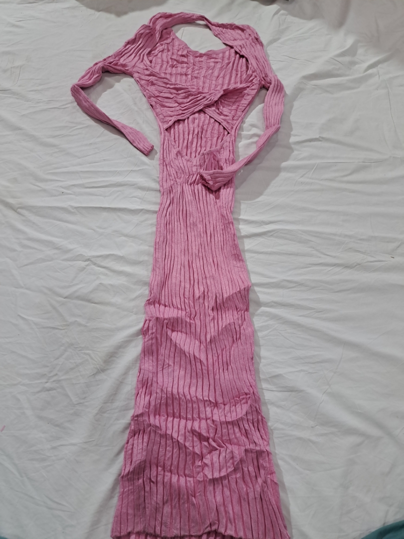 Pink Ribbed Knit Maxi Dress with Cutout