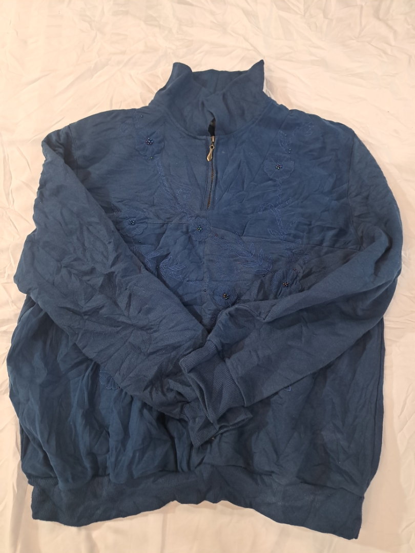 Alfred Dunner Blue 1/4 Zip Embellished Sweatshirt