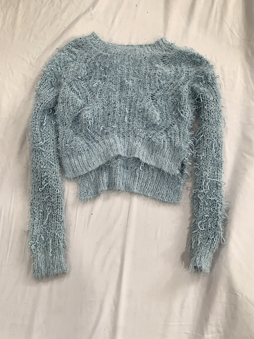 Candie's Blue Fuzzy Knit Cropped Sweater