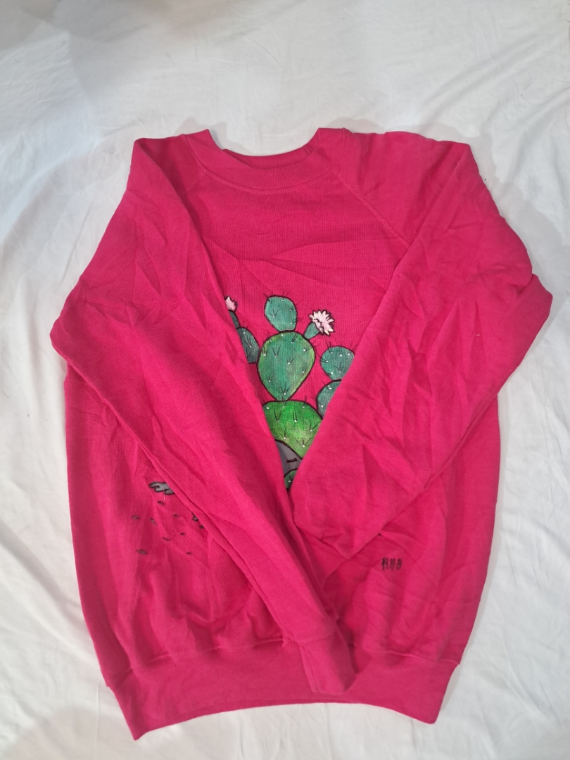 Pink Cactus Print Crewneck Sweatshirt