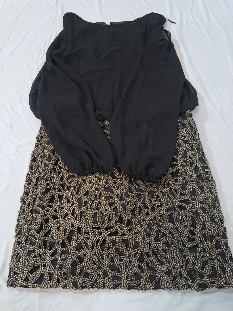 Aidan Mattox Black and Gold Chain Dress