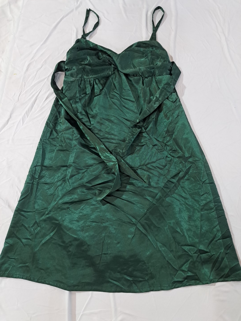 Green Satin Slip Dress with Tie Waist