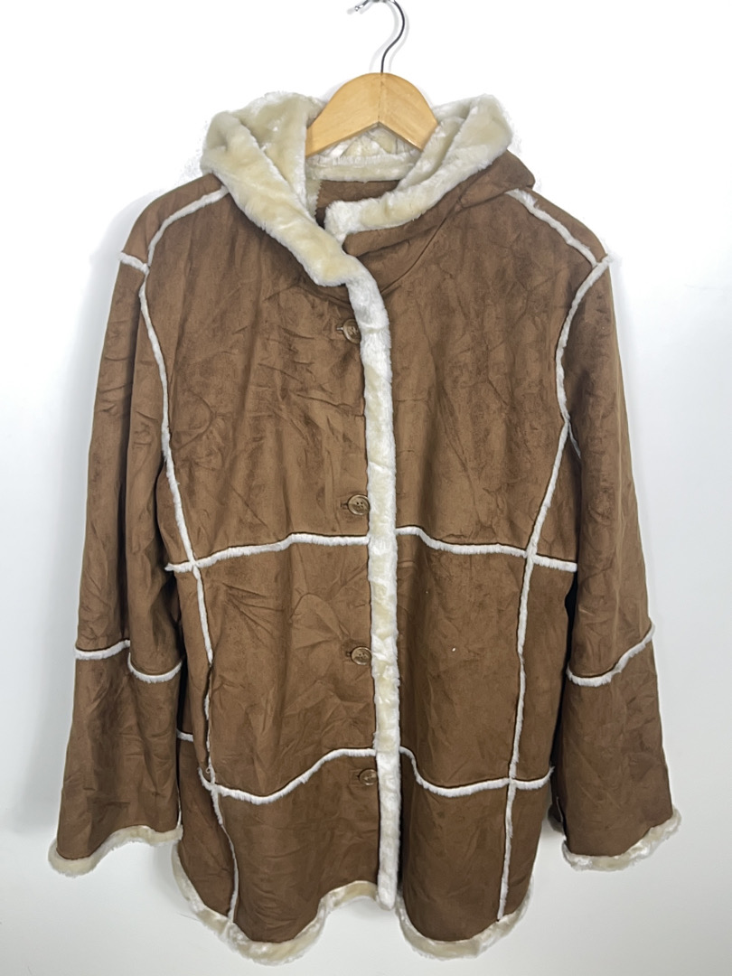Novelti Laura Brown Faux Suede Afghan Coat with Fa..