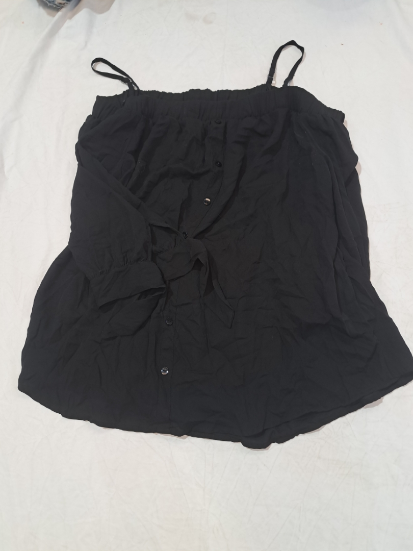 Black Off-Shoulder Blouse with Tie Front