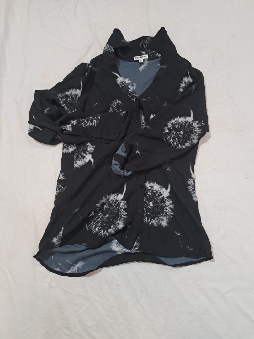 Express Black Dandelion Print Button-Up Shirt