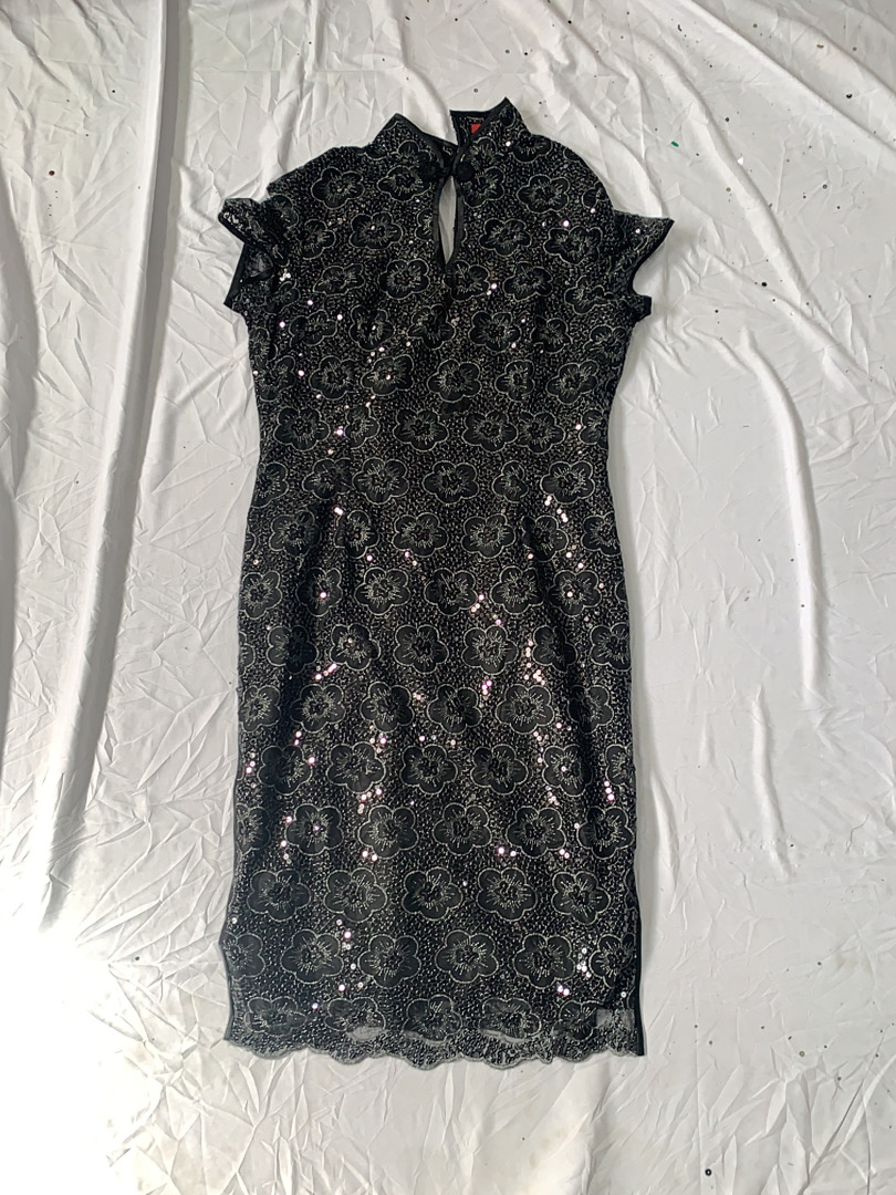 Silver Dragon Be Oriental Glass Black Lace Dress