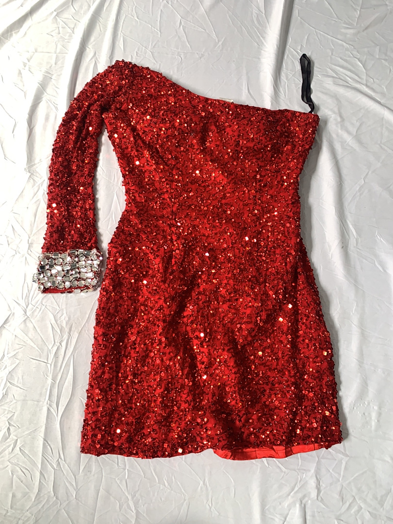 Red Sequin One-Shoulder Mini Dress