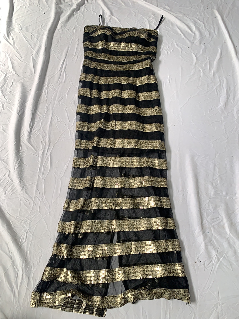 Minuet Black & Gold Striped Maxi Dress