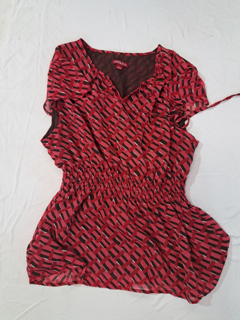 Merona Red Patterned Blouse