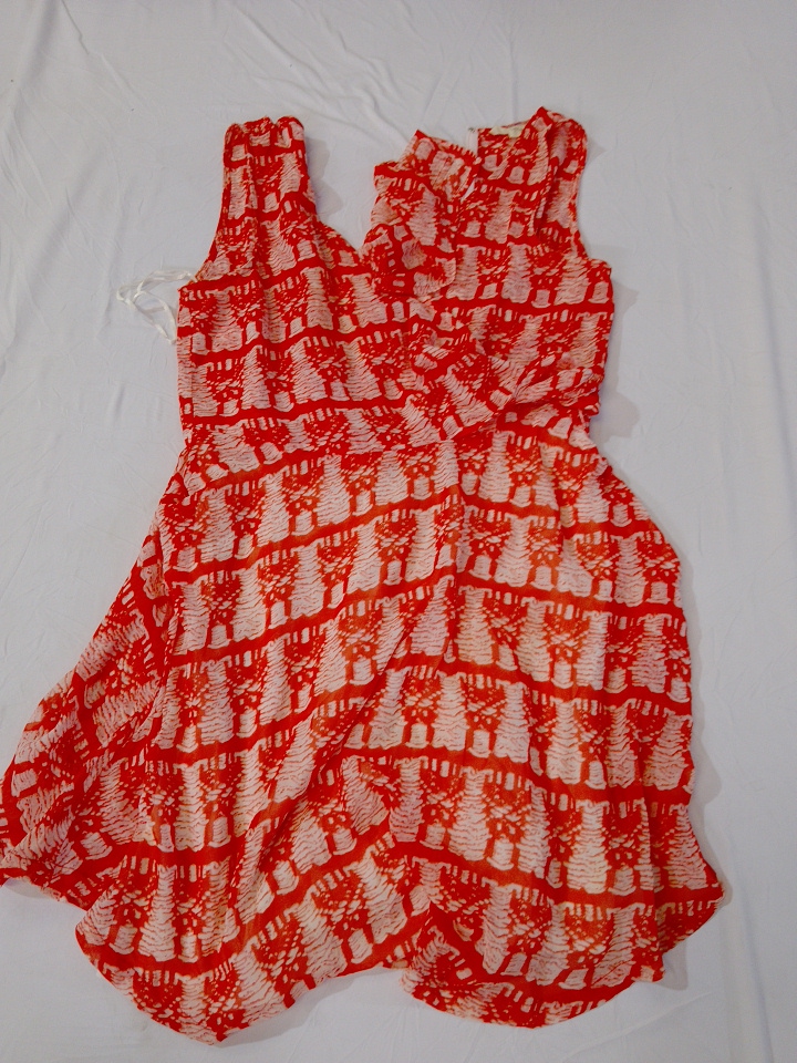 Red and White Printed Sleeveless Dress
