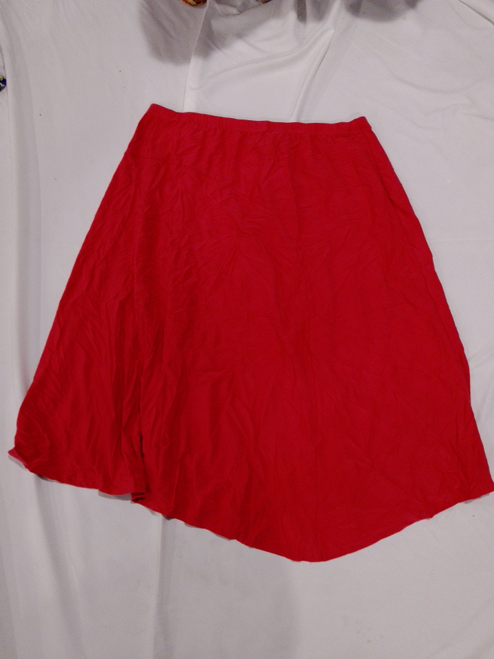 Red Midi Skirt with Elastic Waist