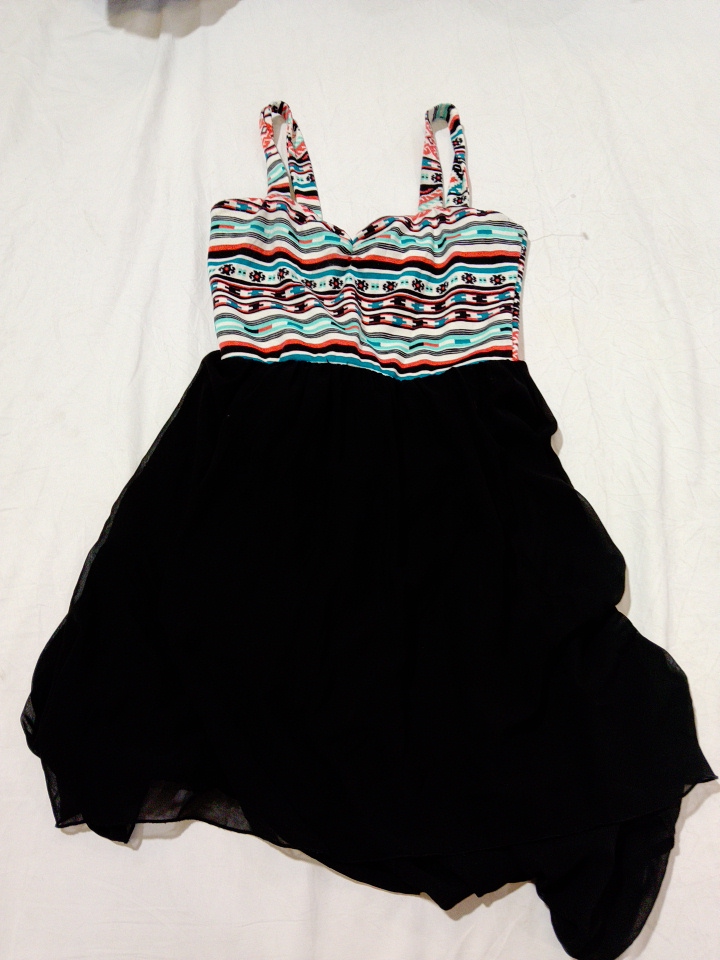 Sleeveless Dress with Geometric Print Bodice and B..