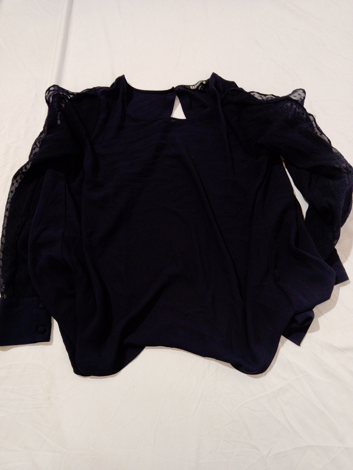 Express Black Long Sleeve Blouse with Lace Sleeves