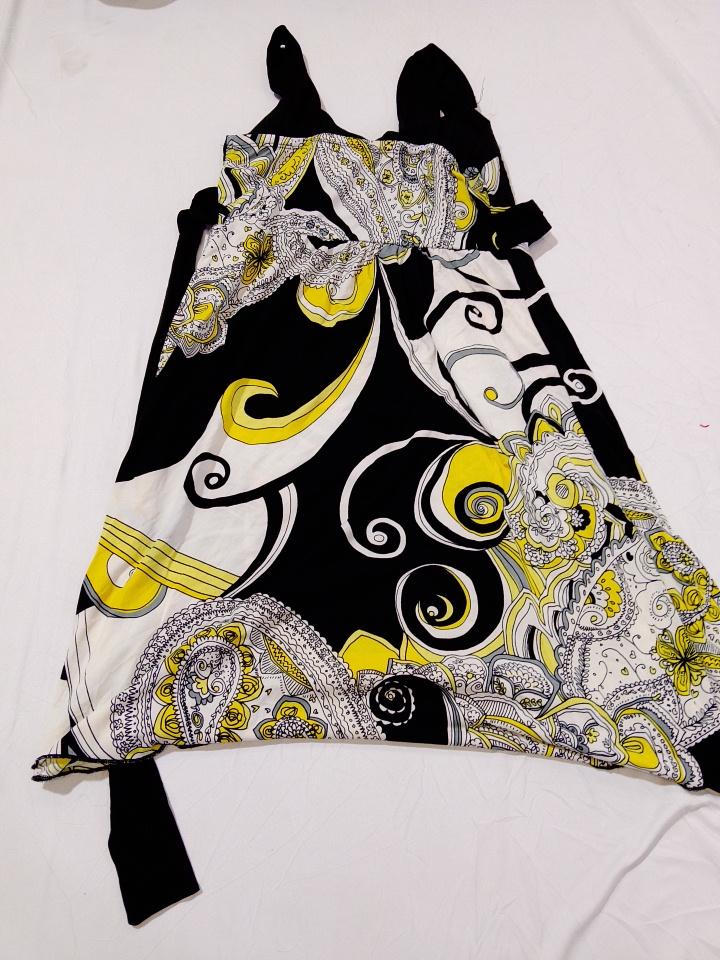 La Belle Black and Yellow Paisley Print Dress