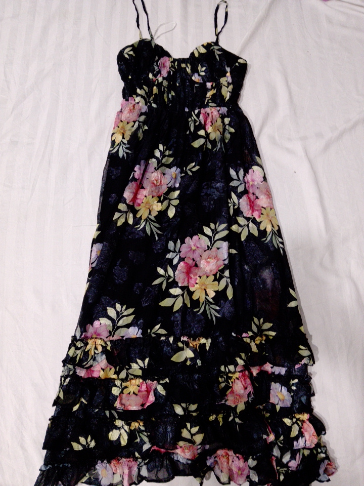 Abito midi floreale nero