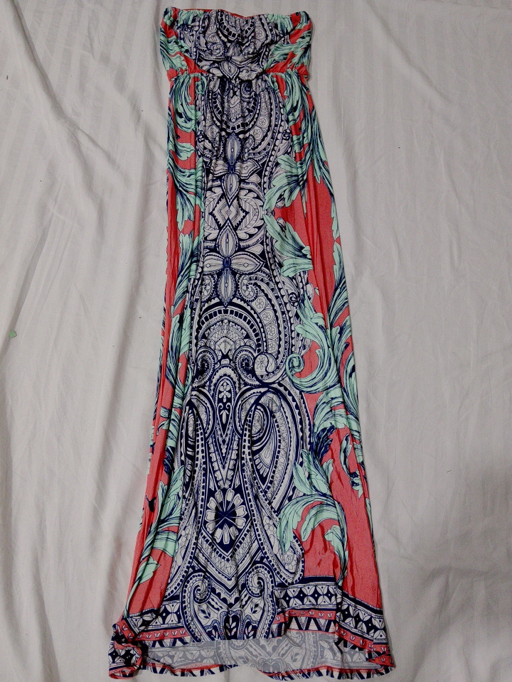 Abito massimo senza spalline con stampa paisley fl..