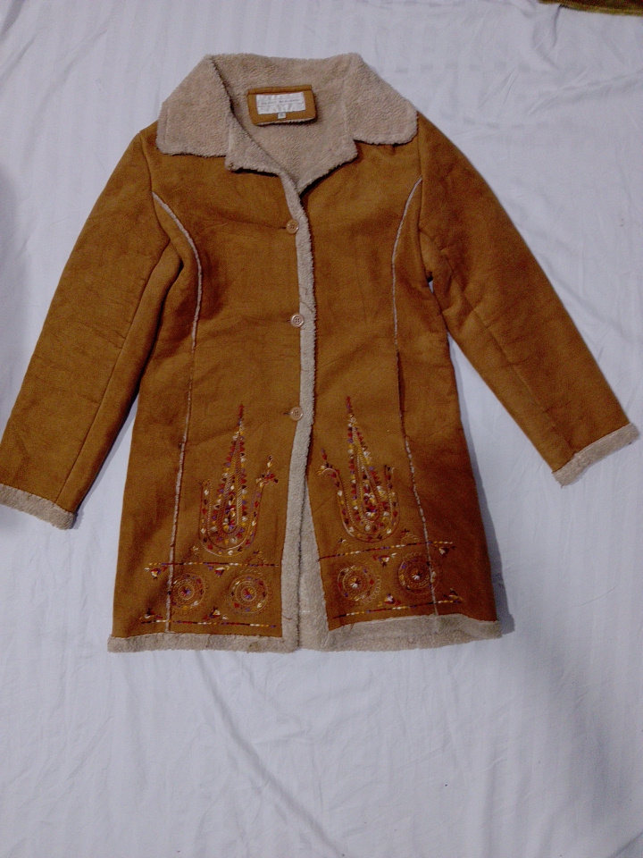 Brown Suede Embroidered Coat