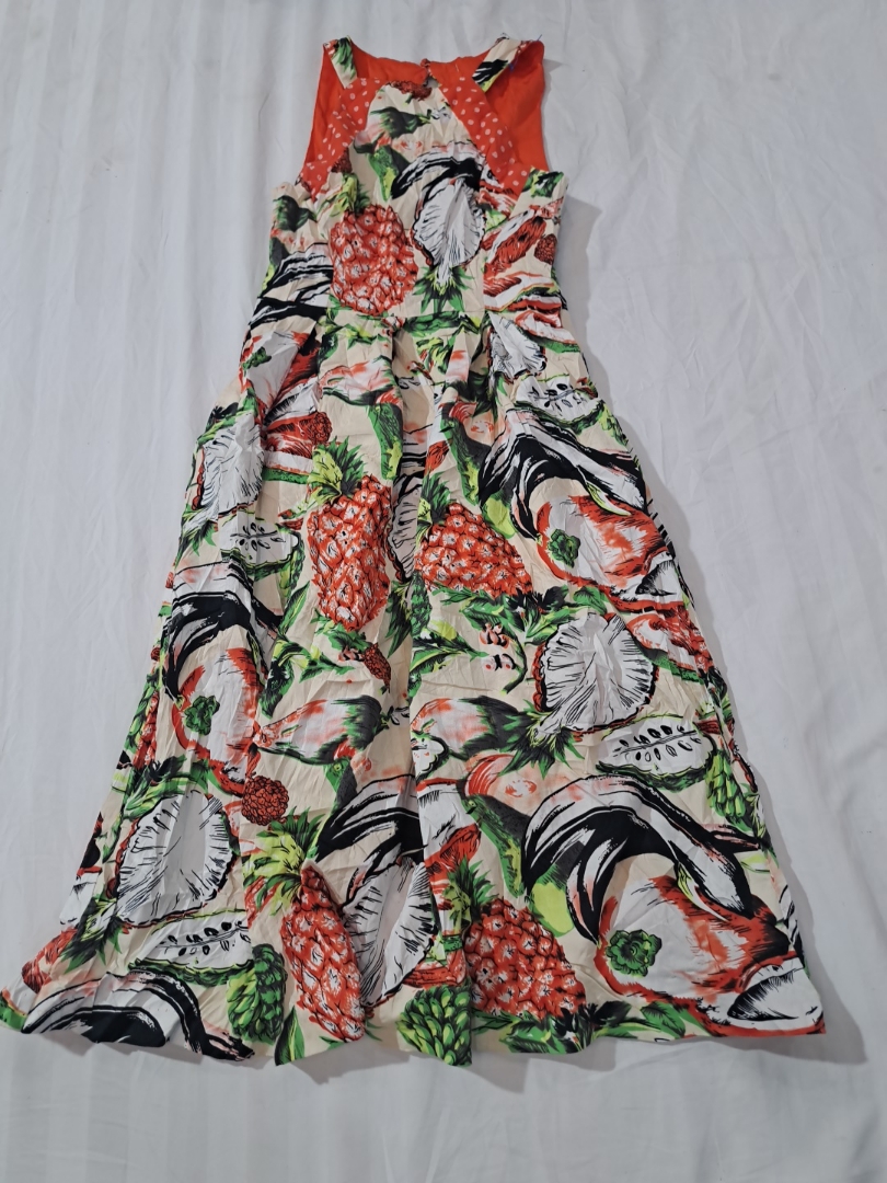 トロピカルフルーツプリントマキシドレス