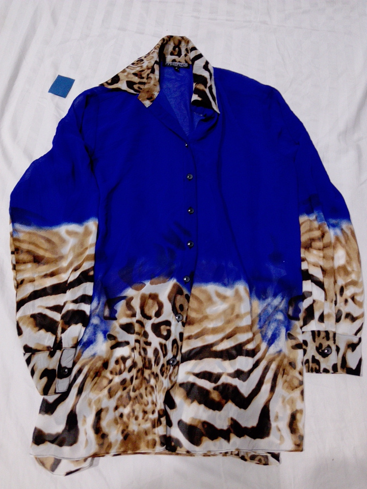 Royal Blue and Leopard Print Button-Up Shirt