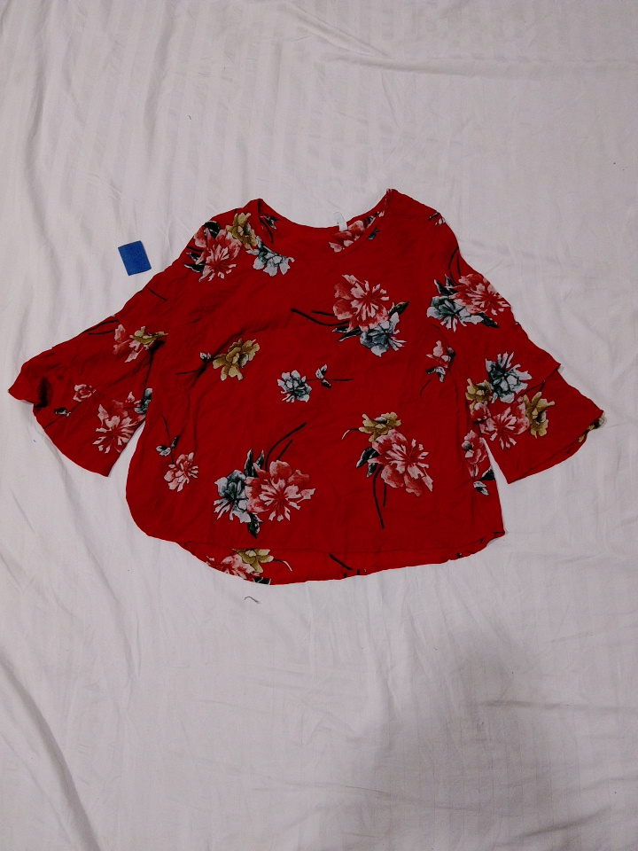 レディース レッド フローラル ブラウス