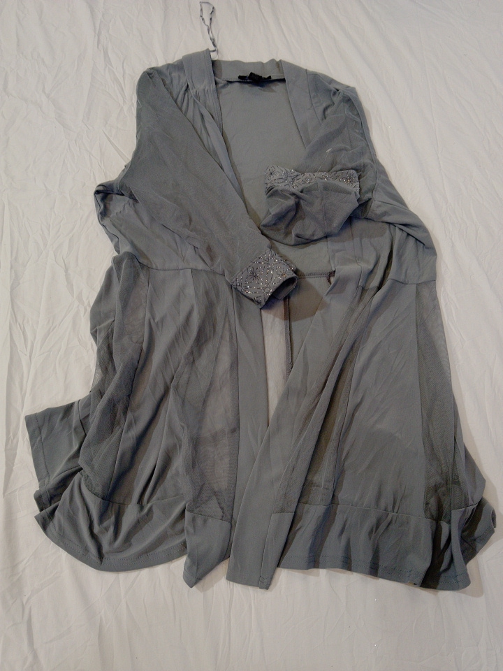 Gray Long-Sleeve Shawl Collar Top