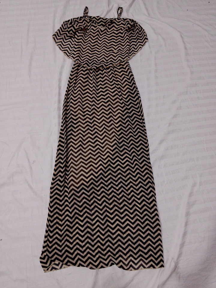 Abito Maxi a Zig Zag Bianco e Nero