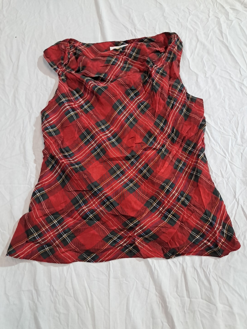 Talbots Red Plaid Silk Blouse