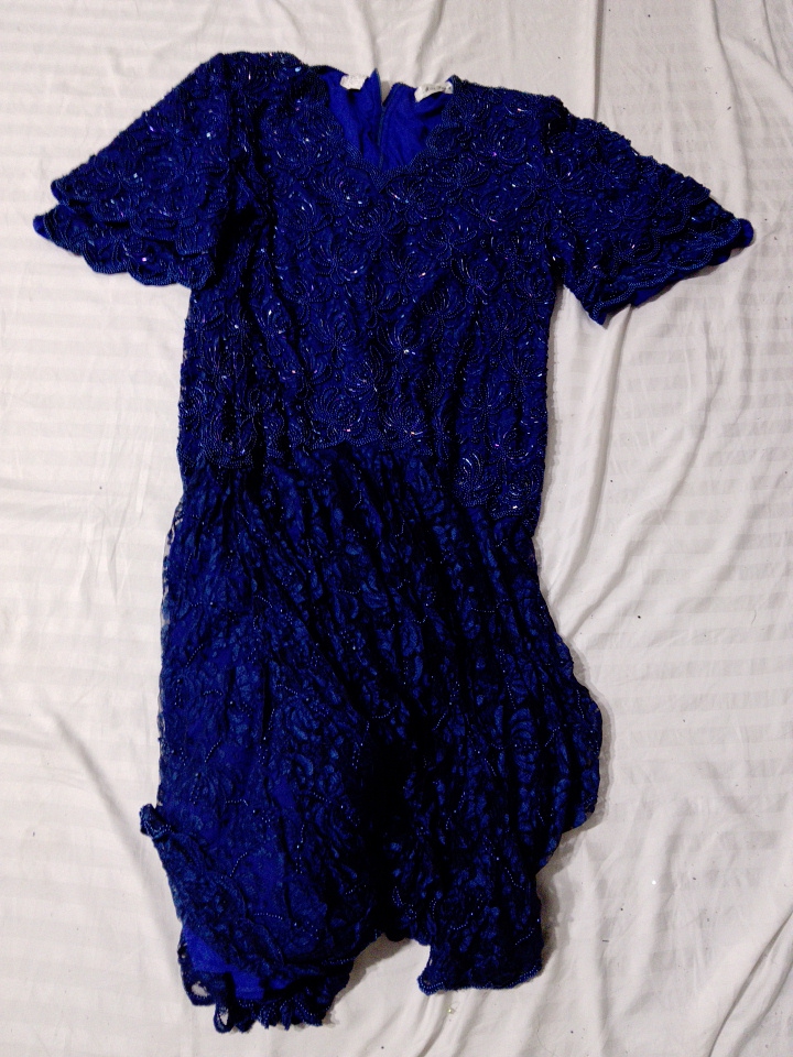 ロイヤルブルー ビーズ刺繍のイブニングドレス