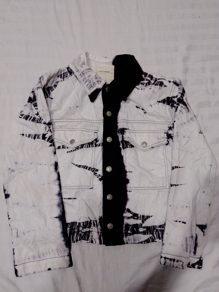 Lucky Brand Black and White Tie-Dye Denim Jacket