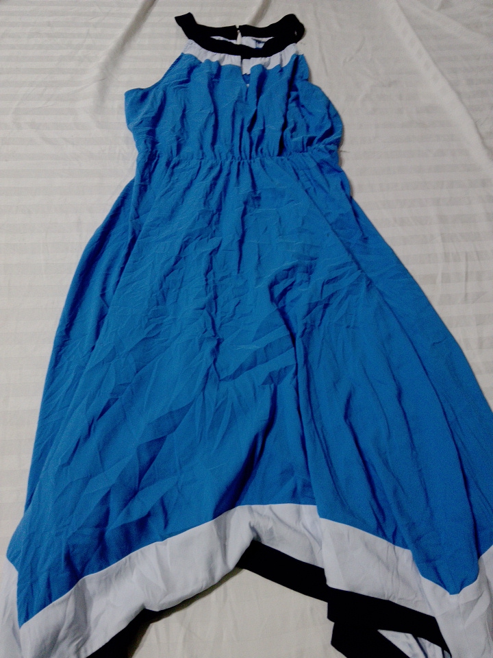 Blue and White Color Block Dress