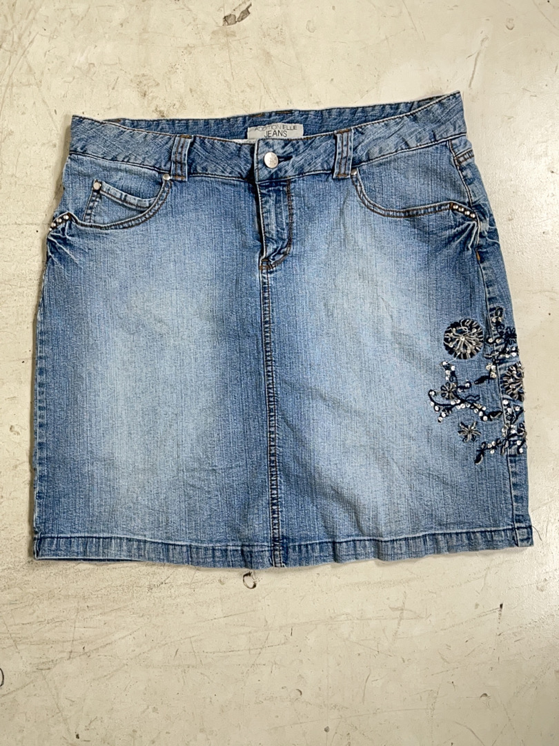 Denim Skirt with Floral Embellishments