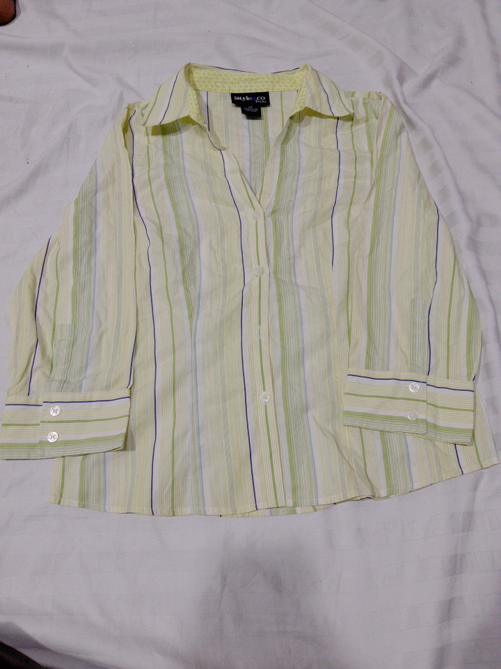 Chemise à boutons rayée verte petite Style & Co.