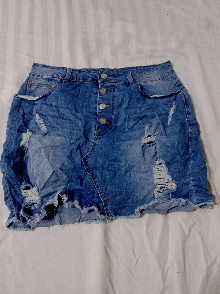 Distressed Denim Mini Skirt