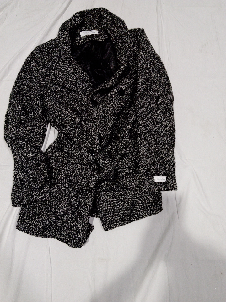 Calvin Klein Damen Schwarz und Weiß Mantel