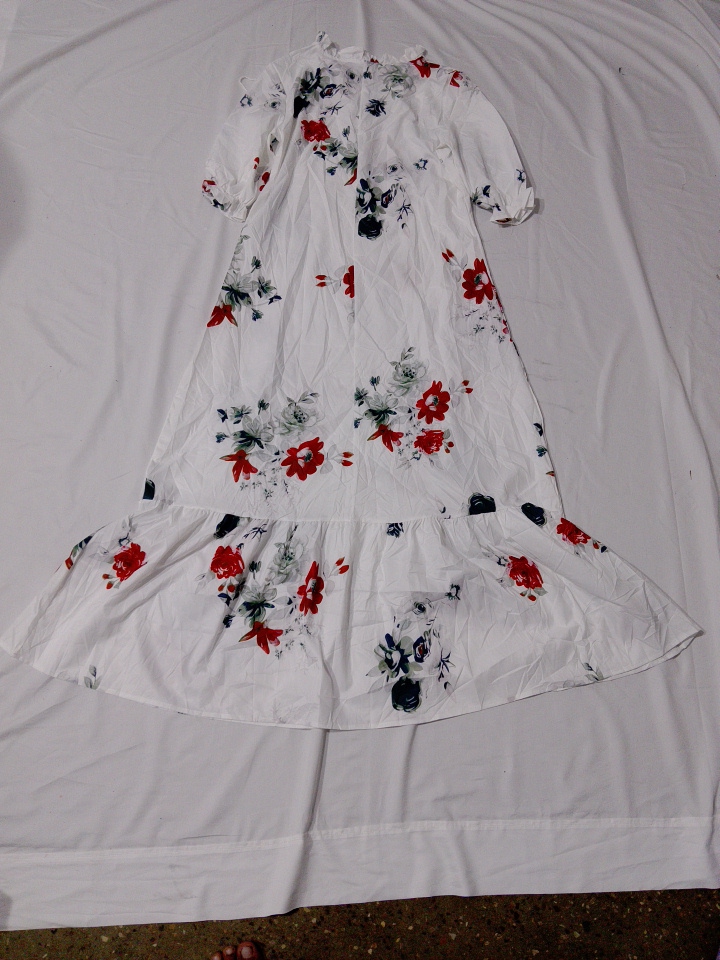 White Floral Print Long Sleeve Maxi Dress