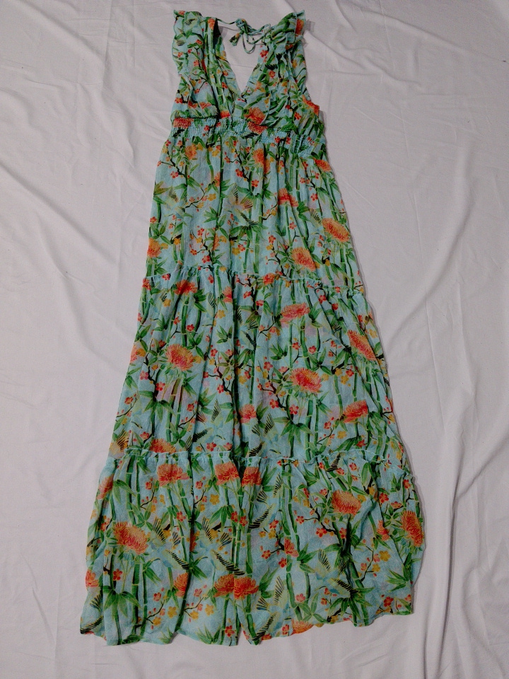 Floral Print Ruffle Sleeve Maxi Dress