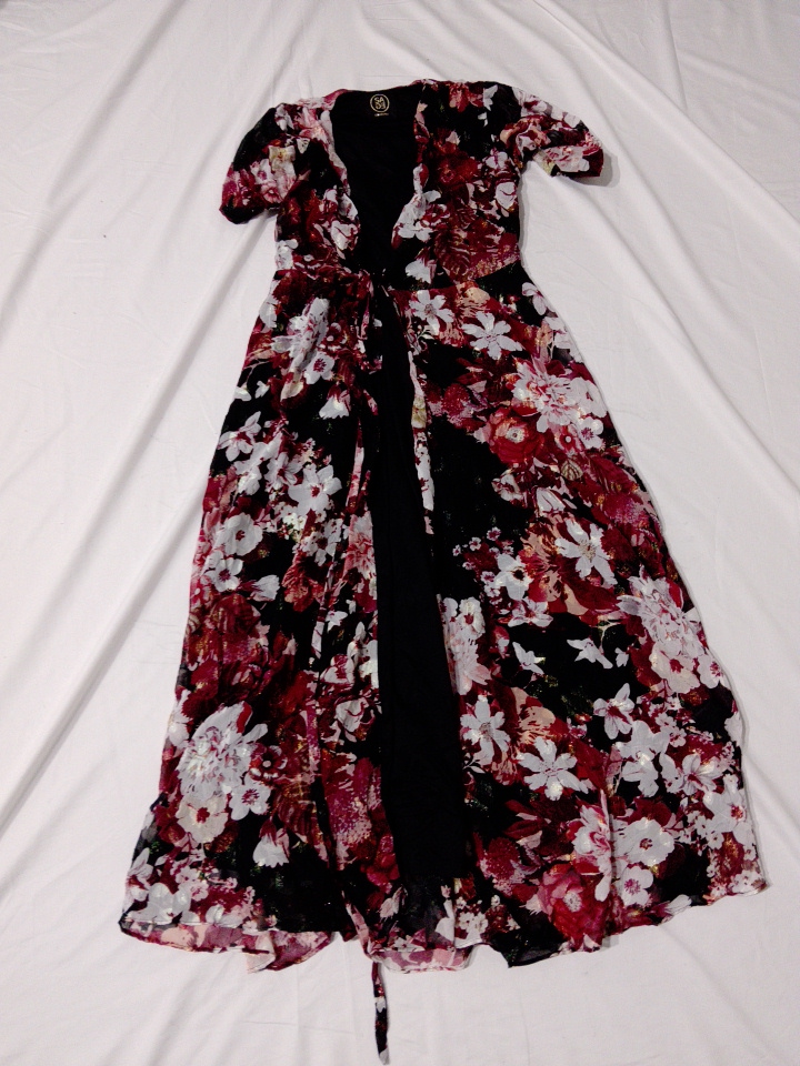 Floral Wrap Maxi Dress with Short Sleeves