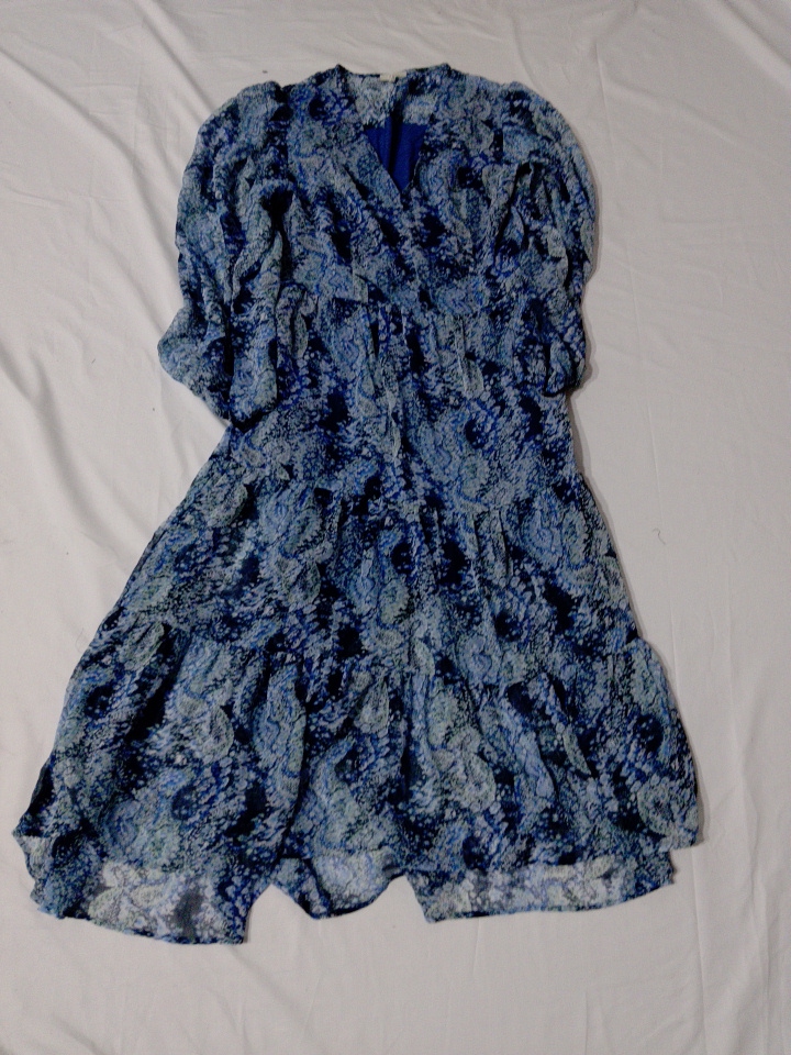 Blue Floral Print Wrap Maxi Dress with Puffed Slee..