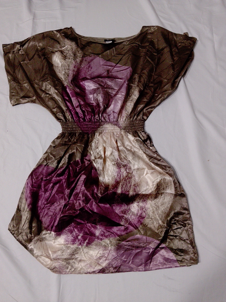 H&M Abstract Print Satin Mini Dress in Brown and P..