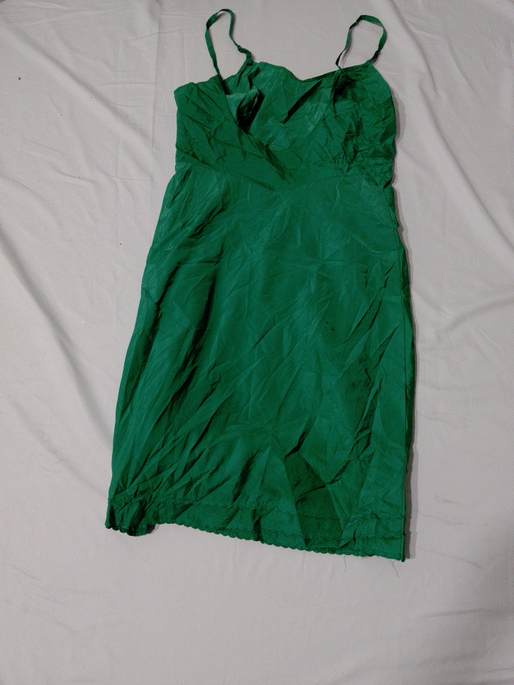 Green Satin Spaghetti Strap Slip Dress