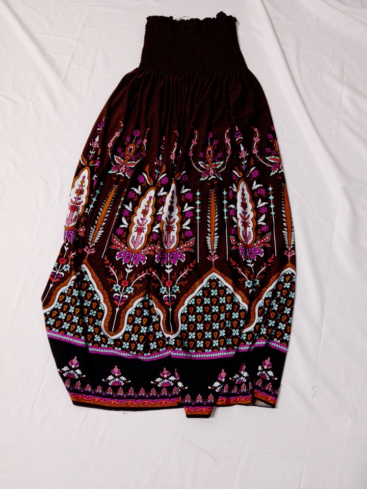 Multicolored Bohemian Printed Maxi Skirt with Smoc..